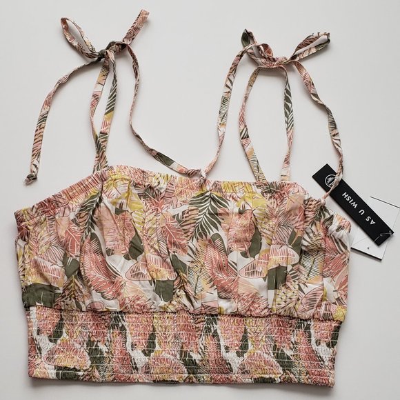 AS U WISH Tie Shoulder Cropped Smocked Tank Top - Picture 2 of 4